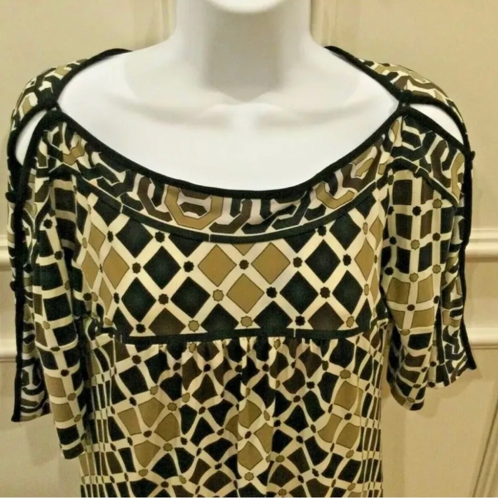 Nine West Shift Dress Size 2 Black Ivory Brown Geometric Print - Picture 2 of 8